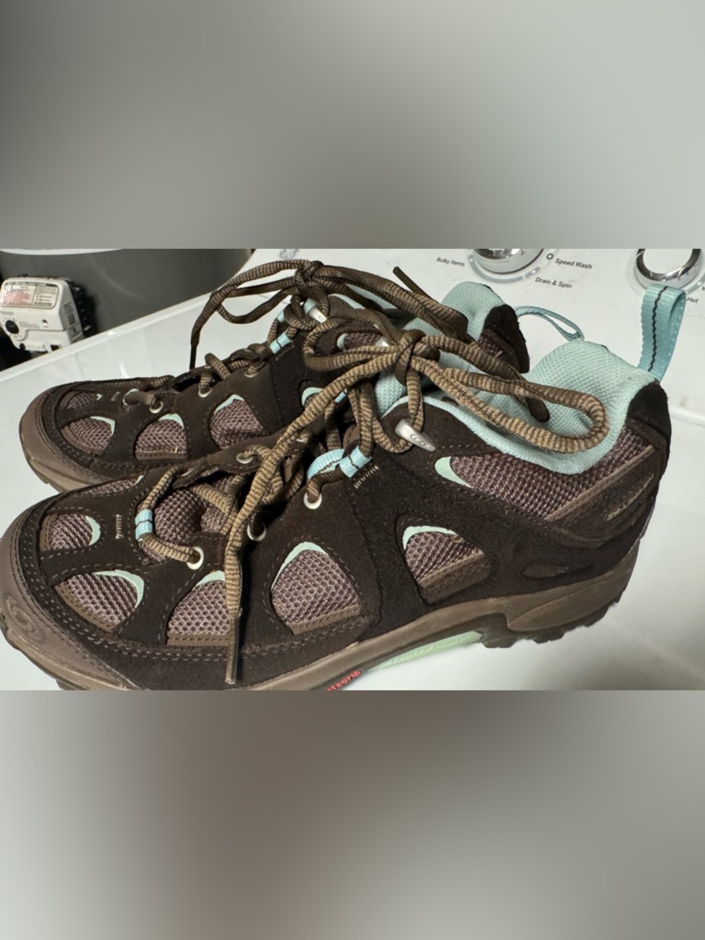 Salomon Women's Brown and Light Blue Trail Athletic Shoes